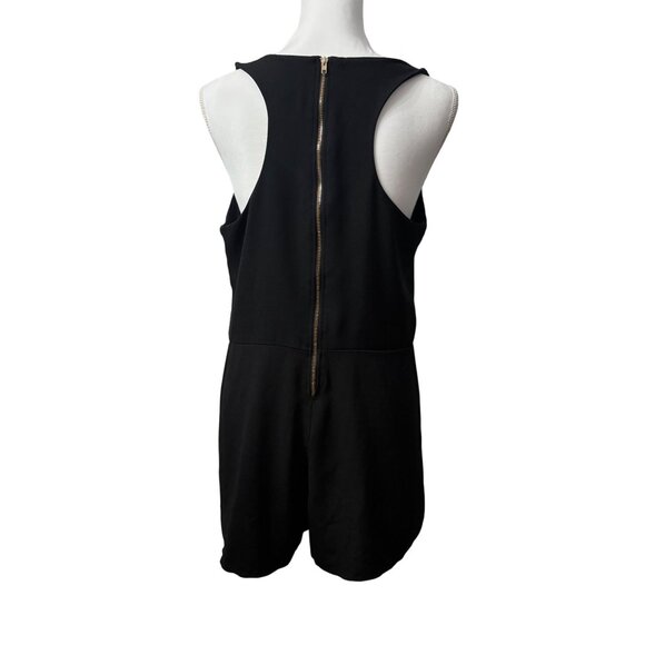 Womens Black Lace-Up Front Sleeveless Romper With Gold Back Zipper Xhilaration L - Picture 3 of 11